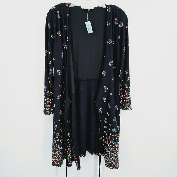 Loft Petites True Wrap Dress SP Black Colorful Floral Petaled Long Sleeve New - Picture 5 of 12